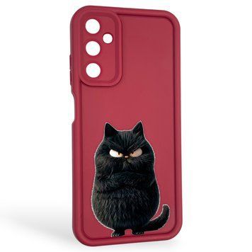 Чехол силиконовый оригинальный Soft Touch с 3D принтом злой котик для Samsung Galaxy A05S (SM-A057) бордовый (Полная защита камеры) 0046341 фото