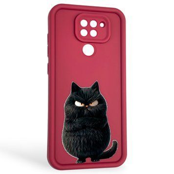 Чохол силіконовий оригінальний Soft Touch з 3D принтом злого кота для Xiaomi Redmi Note 9 бордовий (Повний захист камери) 0046894 фото