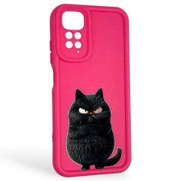 Чохол силіконовий оригінальний Soft Touch з 3D принтом злого кота для Xiaomi Redmi Note 11 малиновий (Повний захист камери) 0046793 фото