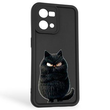 Чехол силиконовый оригинальный Soft Touch с 3D принтом злой котик для Oppo Reno 7 черный (Полная защита камеры) 0046291 фото