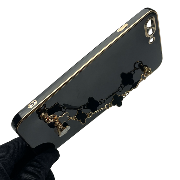 Чохол для телефона Apple iPhone 7 Plus жіночій із ремінцем з прикрасами та золотою окантовкою на айфон 7 плюс чорний gs1 0016198 фото