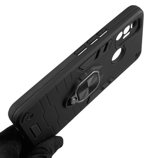 Чохол для телефона Tecno Spark 7 Go (KF6m) броньований з магнітним кільцем-тримачем на техно спарк 7 го чорний 0025765 фото