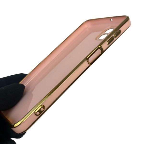 Чехол для Samsung Galaxy A22 4G SM-A225F с кольцом MagSafe с золотой окантовкой на самсунг а22 пудровый gs1 0022346 фото
