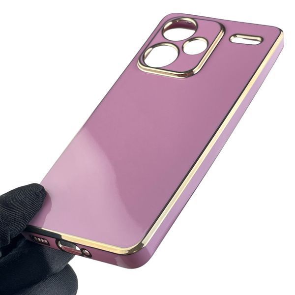 Чохол для Xiaomi Redmi Note 13 Pro Plus жіночий із золотою окантовкою із захистом камери на сяомі редмі нот 13 про плюс чорничний 0012227 фото