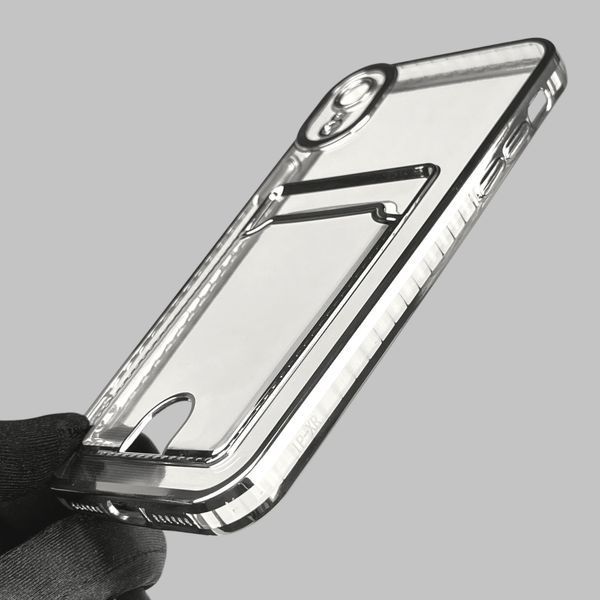 Чохол для Apple iPhone XR зі срібною окантовкою з кишенькою для карток на айфон ХР срібний 0013047 фото