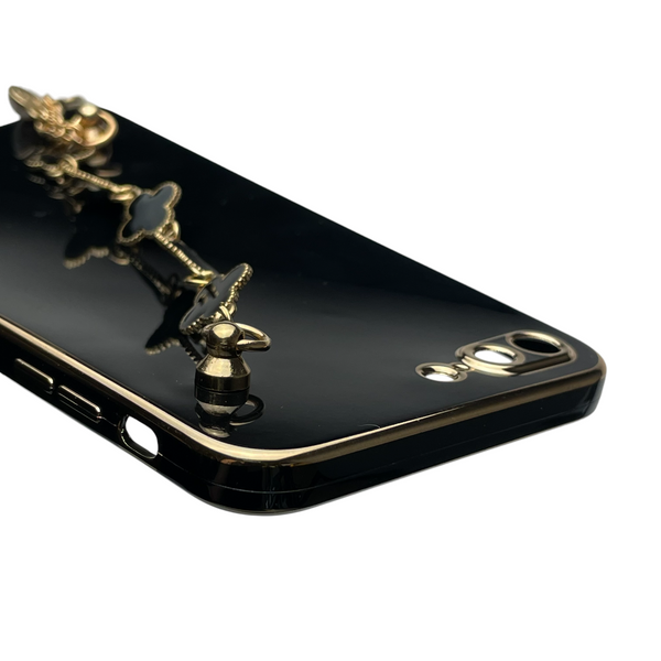 Чохол для телефона Apple iPhone 7 Plus жіночій із ремінцем з прикрасами та золотою окантовкою на айфон 7 плюс чорний gs1 0016198 фото