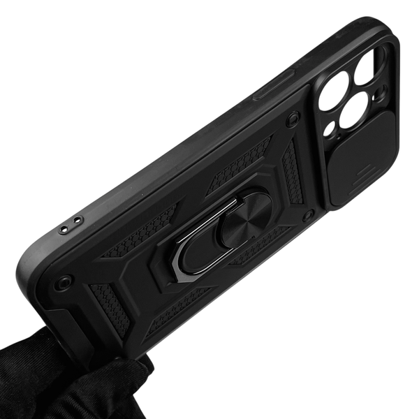 Чехол для Apple iPhone 13 Pro Max бронированный с кольцом со шторкой на айфон 13 про макс чёрный rg1 0015583 фото