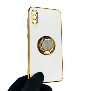 Чехол для Samsung Galaxy A50 SM-A505F с кольцом-подставкой с золотой окантовкой на самсунг а50 белый gs1 0021090 фото