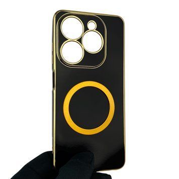 Чехол для Tecno Spark 20C BG7n с кольцом MagSafe с золотой окантовкой на техно спарк 20C черный gs1 0022890 фото