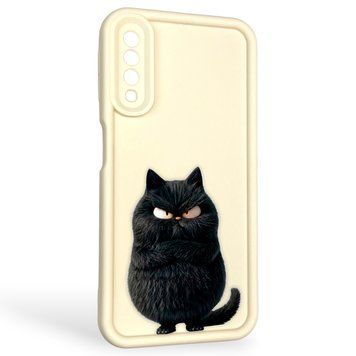 Чехол силиконовый оригинальный Soft Touch с 3D принтом злой котик для Samsung Galaxy A7 2018 (SM-A750) молочный (Полная защита камеры) 0046544 фото