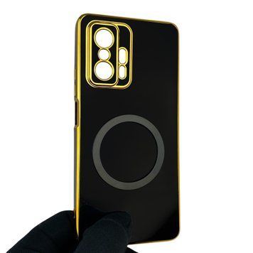 Чехол для Xiaomi 11T Pro с кольцом MagSafe с золотой окантовкой на сяоми 11т про черный gs1 0022035 фото