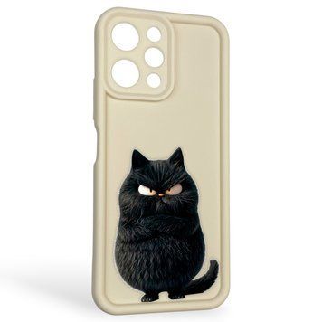 Чехол силиконовый оригинальный Soft Touch с 3D принтом злой котик для Xiaomi Redmi 12 молочный (Полная защита камеры) 0046644 фото