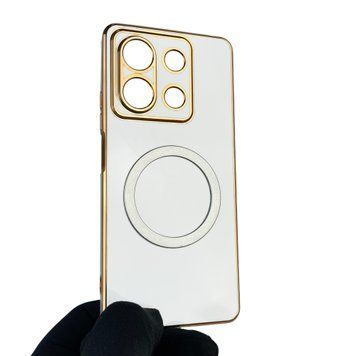 Чохол для Xiaomi POCO X6 глянцевий з кільцем MagSafe із золотою окантовкою на сяомі поко х6 білий gs1 0022118 фото