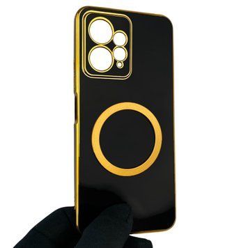 Чехол для Xiaomi Redmi Note 12 4G с кольцом MagSafe с золотой окантовкой на редми нот 12 черный gs1 0022617 фото