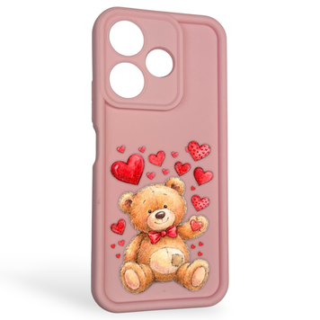 Чехол силиконовый оригинальный Soft Touch с 3D принтом милый мишка для Xiaomi Redmi 13 4G розовый (Полная защита камеры) 0043668 фото