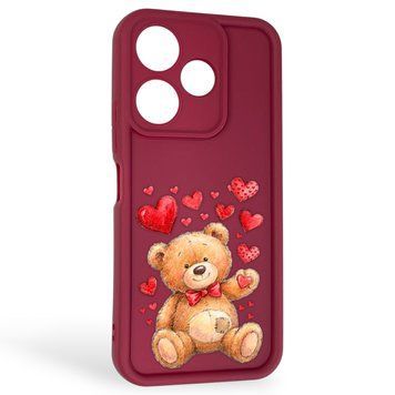 Чохол силіконовий оригінальний Soft Touch з 3D принтом милий ведмедик для Xiaomi Poco M6 4G бордовий (Повний захист камери) 0043663 фото