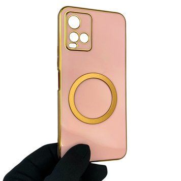 Чехол для Vivo Y21 с кольцом MagSafe с золотой окантовкой на виво у21 пудровый gs1 0022494 фото