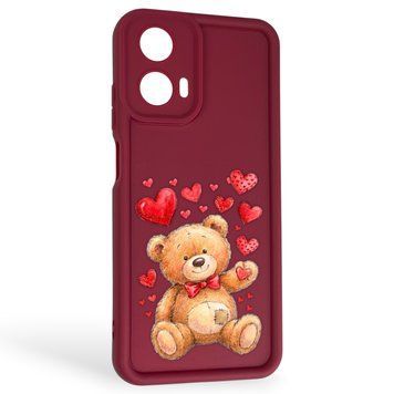 Чохол силіконовий Soft Touch з 3D принтом милий ведмедик для Motorola Moto G04 (XT2421-2) бордовий (Повний захист камери) 0044889 фото