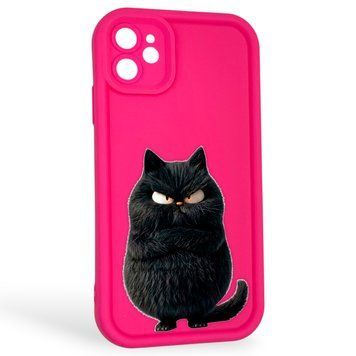 Чохол силіконовий оригінальний Soft Touch з 3D принтом злого кота для Apple iPhone 11 малиновий (Повний захист камери) 0046192 фото