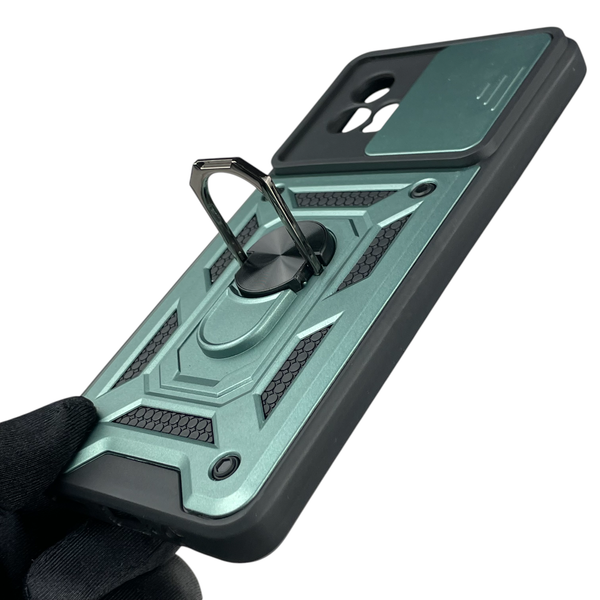 Чохол для Motorola G72 броньований з кільцем-тримачем підставкою зі шторкою на моторола г72 зелений rg1 0015655 фото