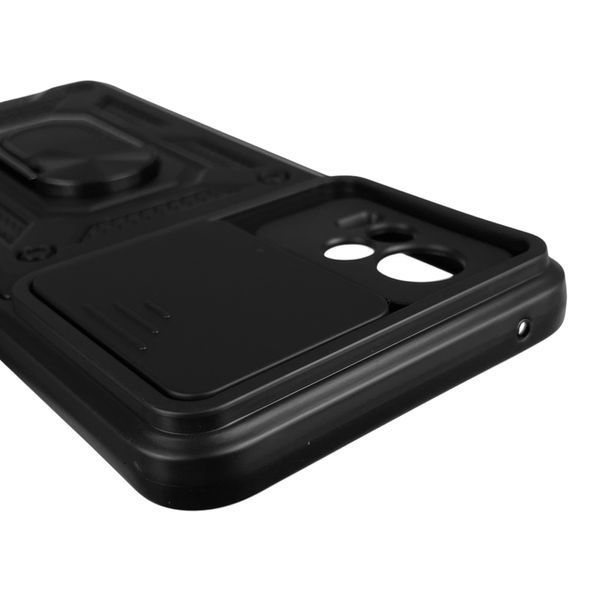 Чехол для Vivo V21E 4G бронированный с кольцом со шторкой на камеру на виво в21е чёрный 0004153 фото