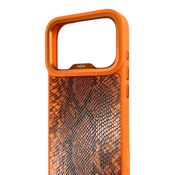 Чохол Kajsa Glamorous Snake для iPhone 17 Pro помаранчевий Orange Plus (MagSafe, металеве кільце камери, преміум) 0062038 фото