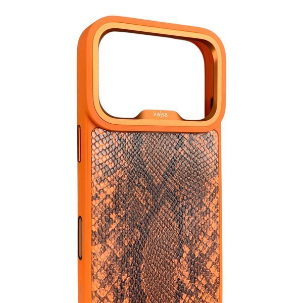 Чохол Kajsa Glamorous Snake для iPhone 17 Pro помаранчевий Orange Plus (MagSafe, металеве кільце камери, преміум) 0062038 фото