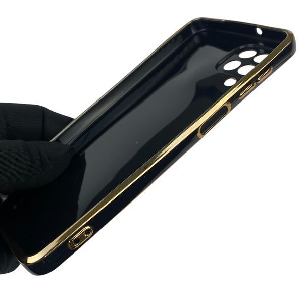 Чехол для Samsung Galaxy A12 SM-A127F с кольцом-подставкой с золотой окантовкой на самсунг а12 черный gs1 0020571 фото