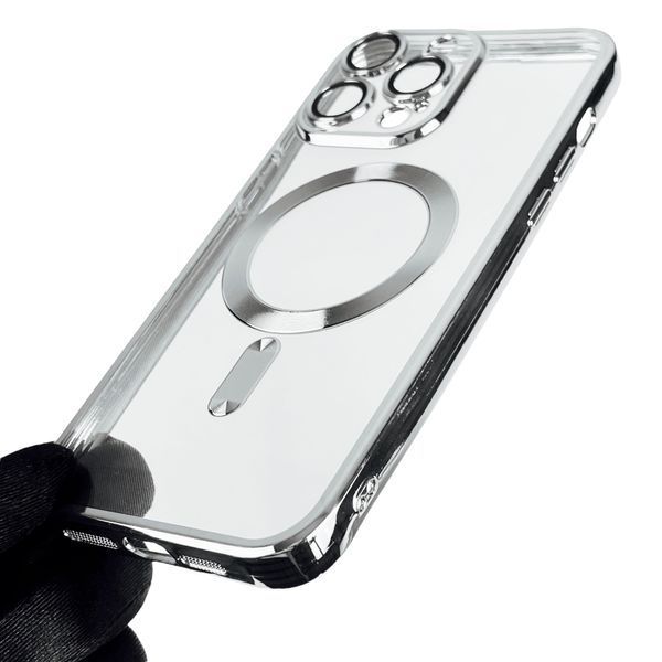 Чохол Apple Iphone 15 Pro Max з лінзами для камери з магнітом магсейф на айфон 15 про макс сталевий білий 0007956 фото