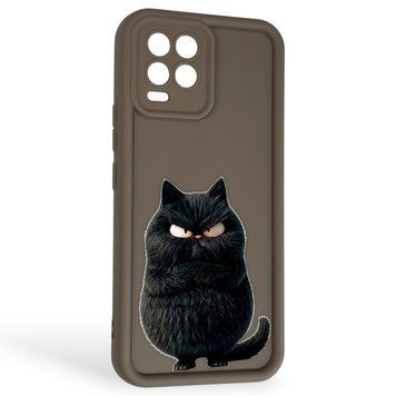 Чехол силиконовый Soft Touch с 3D принтом злой котик для Realme 8 коричневый (Полная защита камеры) 0046967 фото