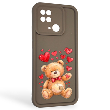 Чехол силиконовый оригинальный Soft Touch с 3D принтом милый мишка для Xiaomi Poco C40 коричневый (Полная защита камеры) 0043631 фото