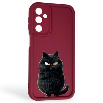 Чехол силиконовый Soft Touch с 3D принтом злой котик для Samsung Galaxy M34 5G (SM-M346) бордовый (Полная защита камеры) 0047017 фото