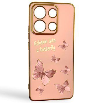 Чехол для Xiaomi Redmi Note 13 4G с принтом золотые бабочки с защитой камеры с золотой окантовкой 0059538 фото