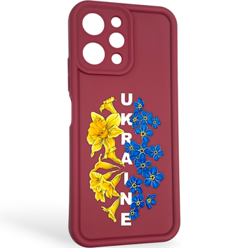 Чехол силиконовый Soft Touch с 3D принтом для Xiaomi Redmi 12 бордовый (Полная защита камеры) 0042160 фото