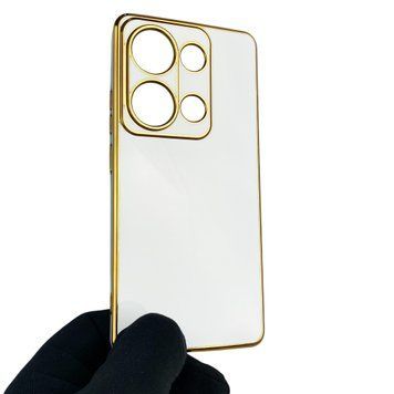 Чехол для Xiaomi POCO M6 Pro 4G с защитой камеры с золотой окантовкой на поко м6 про белый gs1 0020359 фото