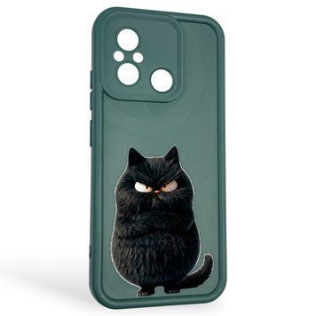 Чехол силиконовый оригинальный Soft Touch с 3D принтом злой котик для Xiaomi Poco C55 темно-зеленый (Полная защита камеры) 0046659 фото
