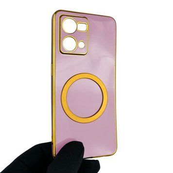 Чохол для Oppo Reno 7 4G з кільцем MagSafe із золотою окантовкою на оппо рено 7 чорничний gs1 0022233 фото