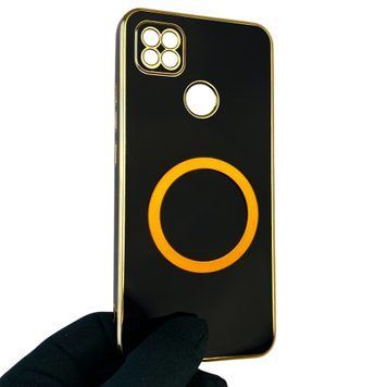 Чохол для Xiaomi Redmi 10A глянцевий з кільцем MagSafe із золотою окантовкою на сяомі редмі 10а чорний gs1 0022966 фото
