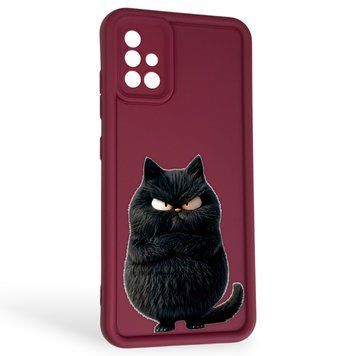 Чехол силиконовый оригинальный Soft Touch с 3D принтом злой котик для Samsung Galaxy A51 (SM-A515F) бордовый (Полная защита камеры) 0046508 фото