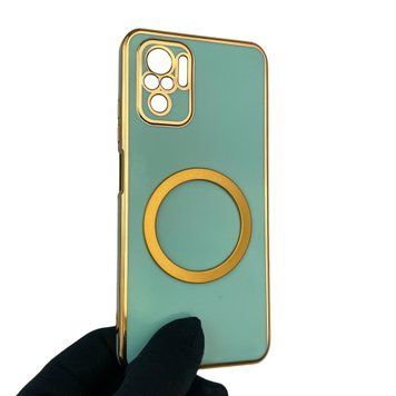 Чохол для Xiaomi POCO M5s глянцевий з кільцем MagSafe із золотою окантовкою на сяомі поко м5с бірюзовий gs1 0022973 фото