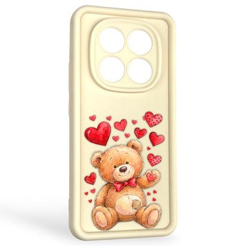 Чехол силиконовый оригинальный Soft Touch с 3D принтом милый мишка для Xiaomi Redmi Note 14 Pro 5G молочный (Полная защита камеры) 0043868 фото