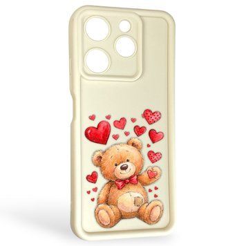 Чехол силиконовый Soft Touch с 3D принтом милый мишка для TECNO Spark 10 Pro (KI7) молочный (Полная защита камеры) 0045014 фото