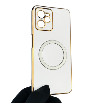 Чехол для Realme C35 с кольцом MagSafe с золотой окантовкой на реалми с35 белый gs1 0021395 фото