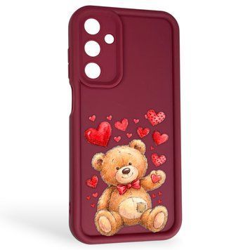 Чехол силиконовый Soft Touch с 3D принтом милый мишка для Samsung Galaxy A25 5G (SM-A256B) бордовый (Полная защита камеры) 0044794 фото