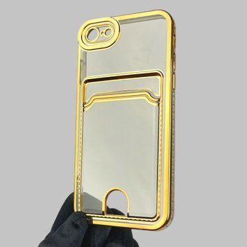 Чохол для Apple iPhone SE 2020 із золотою окантовкою з кишенькою для карток на айфон се 2020 золотий 0013183 фото