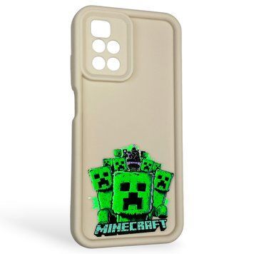 Чехол силиконовый Soft Touch с 3D принтом Майнкрафт для Xiaomi Redmi 10 молочный (Полная защита камеры) 0041401 фото