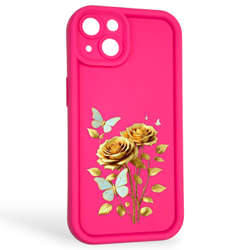 Чохол силіконовий Soft Touch з 3D принтом жіночим для Apple iPhone 13 малиновий (Повний захист камери) 0042460 фото