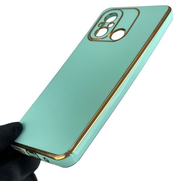 Чохол для Xiaomi Redmi 12C глянсовий із золотою окантовкою із захистом камери на сяомі редмі 12с бірюзовий 0000091 фото
