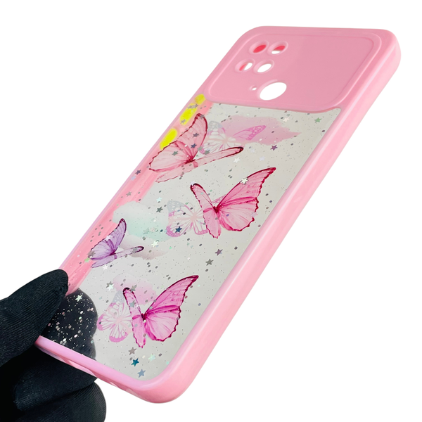 Чехол для Xiaomi POCO C40 с блёстками с бабочками на сяоми поко с40 розовый 0037883 фото