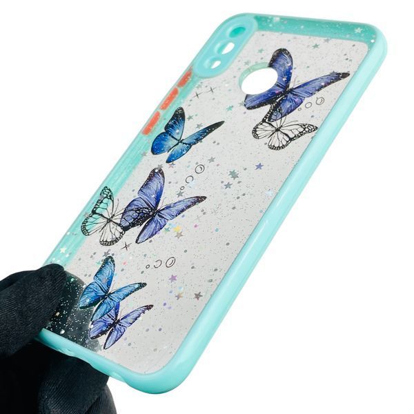 Чехол для Huawei P20 Lite с блёстками с бабочками на хуавей п20 лайт бирюзовый 0037529 фото